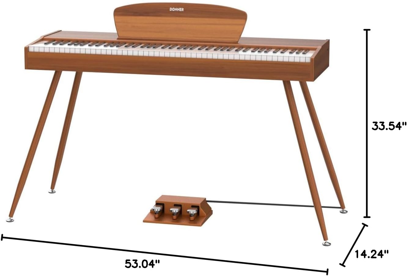 Donner DDP-80 Digital Piano 88 Key Weighted Keyboard, Full-size Electric Piano for Beginners, with Sheet Music Stand, Triple Pedal, Power Adapter, Supports USB-MIDI Connecting, Retro Wood Color