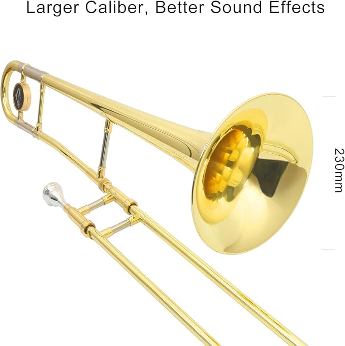 EASTROCK Bb Tenor Slide Trombone Brass Musical Instrument with Hard Case,Mouthpiece,Gloves,Cleaning Cloth for Professional Player Beginners Students, Large Bell(9.25"/235 mm),GOLD