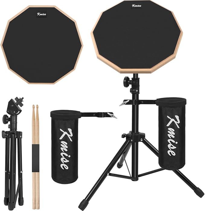 Drum Practice Pad with Iron Drum Stand Set, 12-Inch Silent Practice Pad Kit with Drum Sticks, Drumstick Holder, Suitable for Beginners