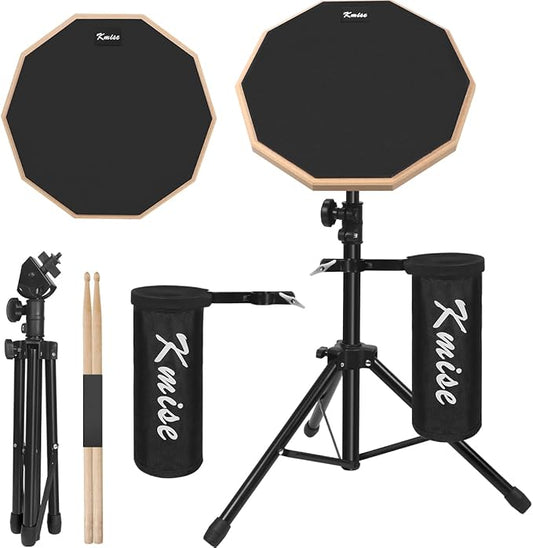 Drum Practice Pad with Iron Drum Stand Set, 12-Inch Silent Practice Pad Kit with Drum Sticks, Drumstick Holder, Suitable for Beginners