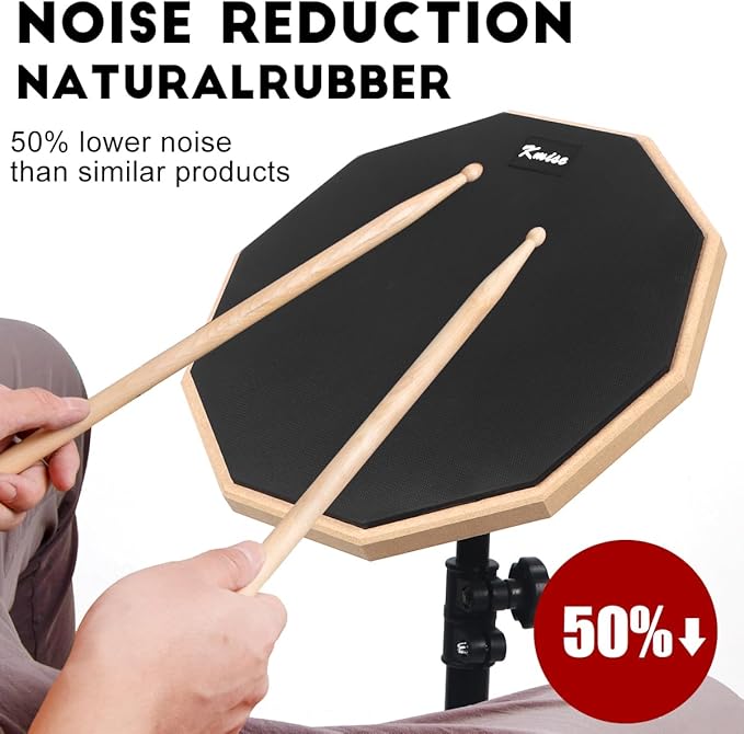 Drum Practice Pad with Iron Drum Stand Set, 12-Inch Silent Practice Pad Kit with Drum Sticks, Drumstick Holder, Suitable for Beginners