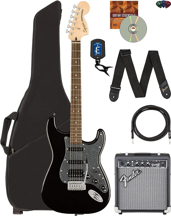 Fender Squier Affinity Stratocaster Limited Edition - Bundle with Fender Frontman 10G Amplifier, Gig Bag, Tuner, Instrument Cable, Strap, Picks, and Austin Bazaar Instructional DVD