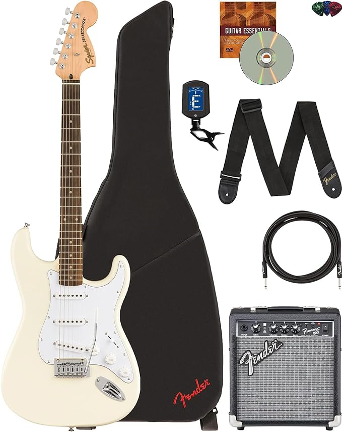 Fender Squier Affinity Stratocaster Limited Edition - Bundle with Fender Frontman 10G Amplifier, Gig Bag, Tuner, Instrument Cable, Strap, Picks, and Austin Bazaar Instructional DVD