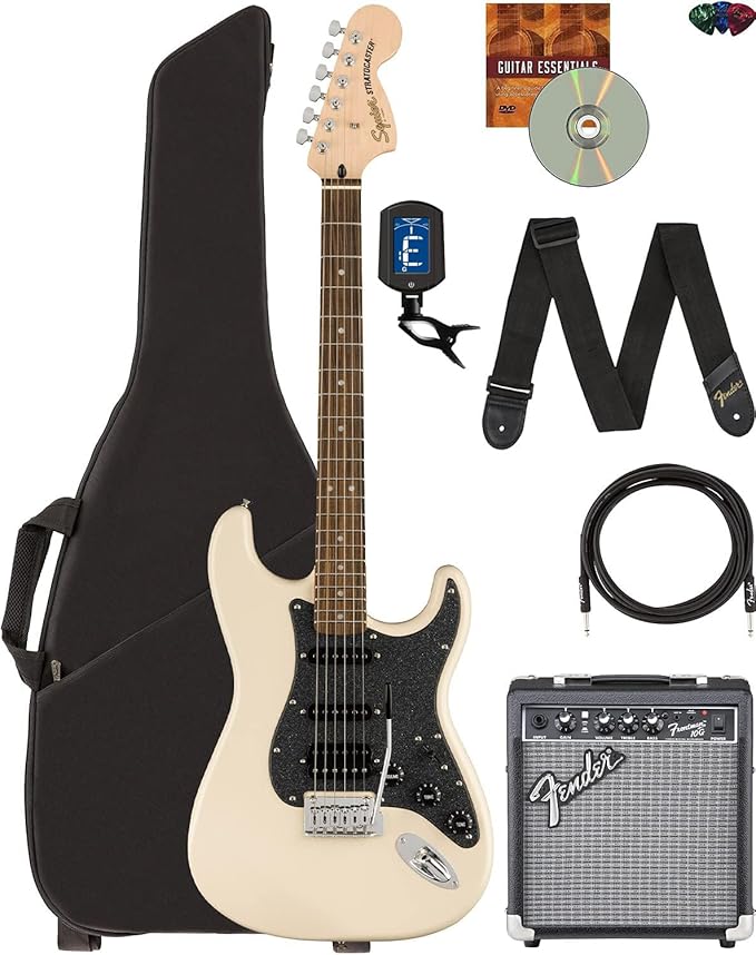 Fender Squier Affinity Stratocaster Limited Edition - Bundle with Fender Frontman 10G Amplifier, Gig Bag, Tuner, Instrument Cable, Strap, Picks, and Austin Bazaar Instructional DVD
