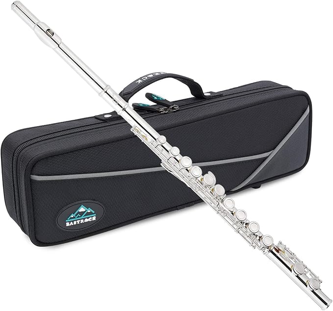 EASTROCK C Flute Instrument, 16 Keys Closed Hole Flute for Beginner, Kids, Student Flute with Carrying Case Stand, Cleaning kit, Gloves, Tuning Rod, Nickel 