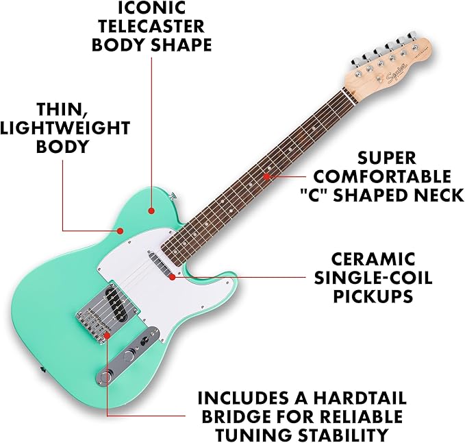 Fender Squier Debut Series Telecaster Electric Guitar, Beginner Guitar, Sea Foam Green with Satin Urethane Finish