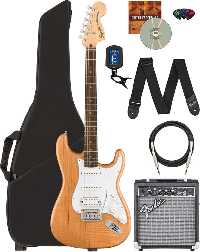 Fender Squier Affinity Stratocaster Limited Edition - Bundle with Fender Frontman 10G Amplifier, Gig Bag, Tuner, Instrument Cable, Strap, Picks, and Austin Bazaar Instructional DVD