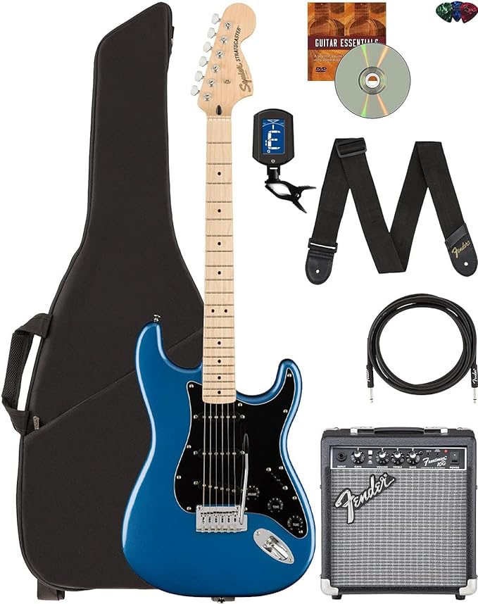 Fender Squier Affinity Stratocaster Limited Edition - Bundle with Fender Frontman 10G Amplifier, Gig Bag, Tuner, Instrument Cable, Strap, Picks, and Austin Bazaar Instructional DVD