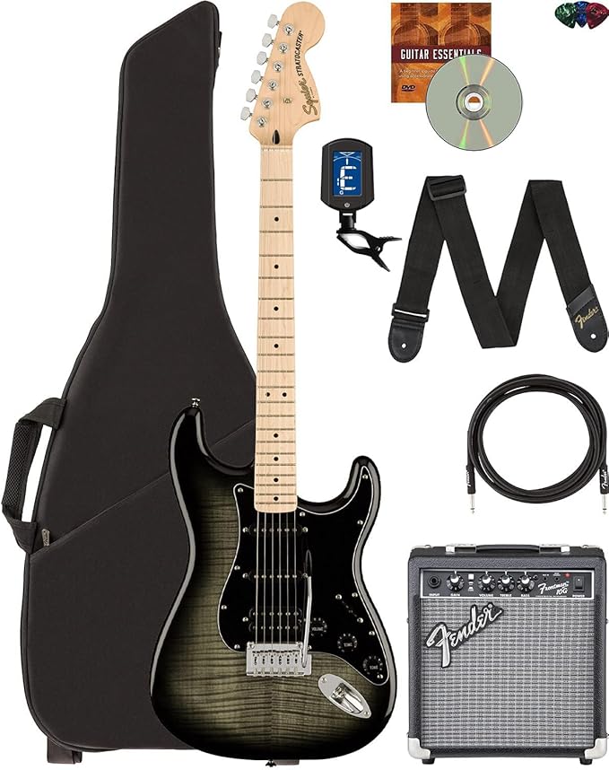 Fender Squier Affinity Stratocaster Limited Edition - Bundle with Fender Frontman 10G Amplifier, Gig Bag, Tuner, Instrument Cable, Strap, Picks, and Austin Bazaar Instructional DVD
