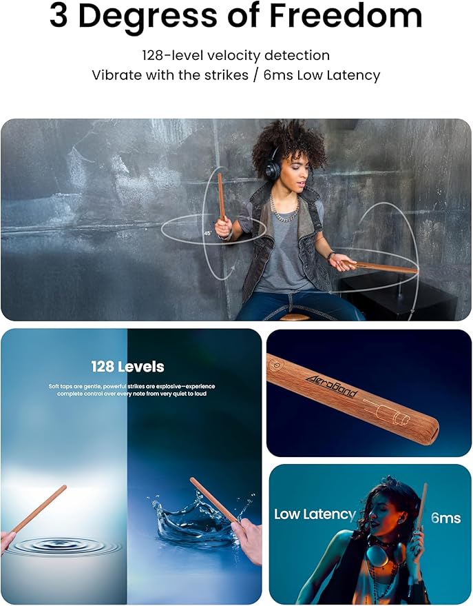 AeroBand Electronic Drum Set PocketDrum2 MAX(2024 Version), Air Drum Sticks & Pedals & Bluetooth Adapter, Play Drum Anywhere Anytime, 8 Tones and USB Midi (Earphone Included)