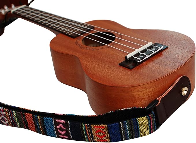 Classic Country style Soft Yarn-dyed fabric & Genuine Leather Ukulele Strap Ukulele Shoulder Strap Version 2.0 With a MUSIC FIRST Genuine Leather Strap Locker