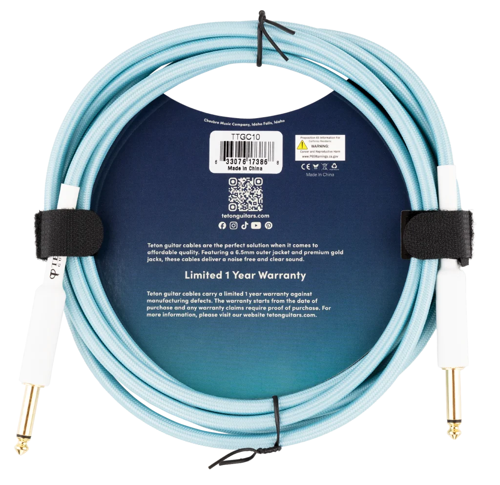 Teton 10ft Guitar Cable- Teal Woven