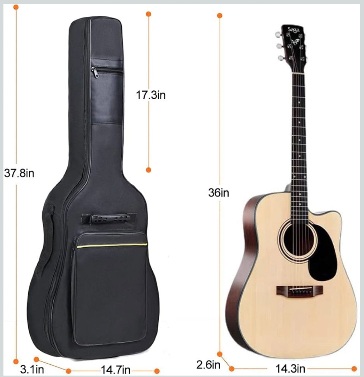 Acoustic Guitar Gig Bag Waterproof Dual Adjustable Shoulder Strap 5mm Padding Backpack with Accessories -For 36" Acoustic Guitar