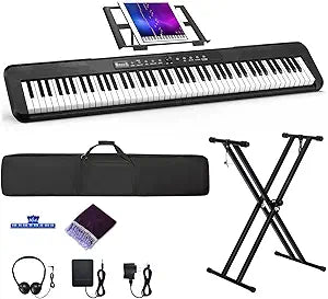 88 Key Piano Keyboard, Semi Weighted Electronic Digital Piano with Music Stand, Power Supply, Sustain Pedal, Bluetooth, Stand, MIDI, for Beginner Professional at Home, Stage