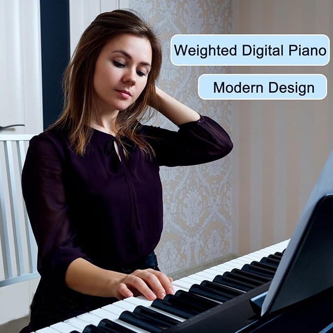 88 Key Piano Keyboard, Semi Weighted Electronic Digital Piano with Music Stand, Power Supply, Sustain Pedal, Bluetooth, Stand, MIDI, for Beginner Professional at Home, Stage