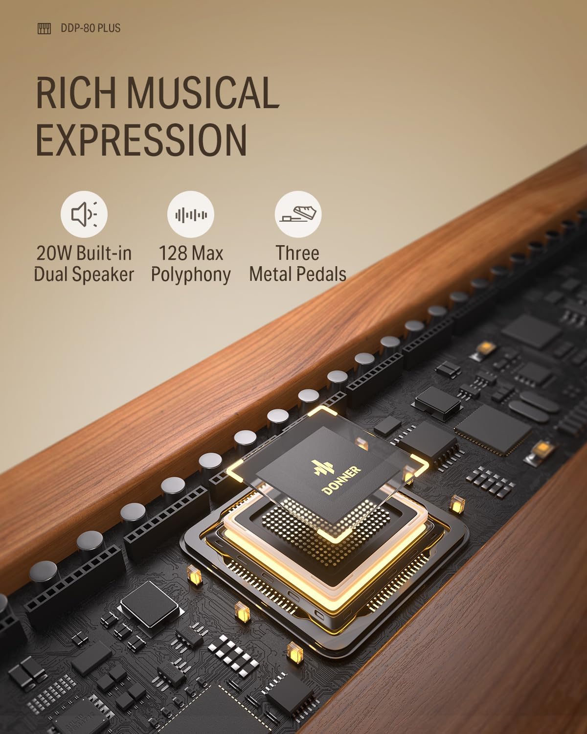 Donner DDP-80 PLUS Digital Piano 88 Key Weighted Keyboard, Home Electric Piano, Supports USB-MIDI & Headphones Connection, Semi-open Cover Designed, with Metal Three Pedal, Power Adapter