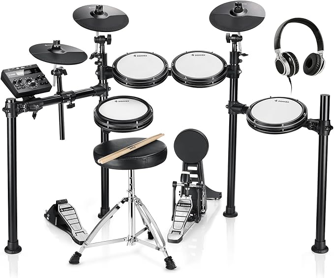 Donner DED-200 Electric Drum Sets with Quiet Mesh Drum Pads, 2 Cymbals w/Choke, 31 Kits and 450+ Sounds, Throne, Headphones, Sticks, USB MIDI, Melodics Lessons (5 Pads, 3 Cymbals)