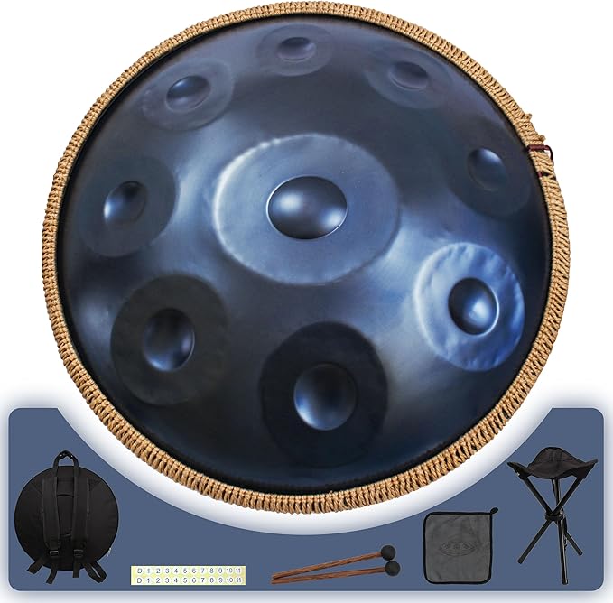 Handpan 22 inch D Minor Kurd Handpan 9 Notes Handpan Drum Instrument for Professional Performance, 440HZ Sound Handpan Drums for Sound Healing, Meditation, Yoga