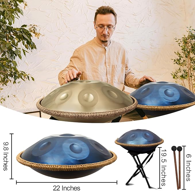 Handpan 22 inch D Minor Kurd Handpan 9 Notes Handpan Drum Instrument for Professional Performance, 440HZ Sound Handpan Drums for Sound Healing, Meditation, Yoga